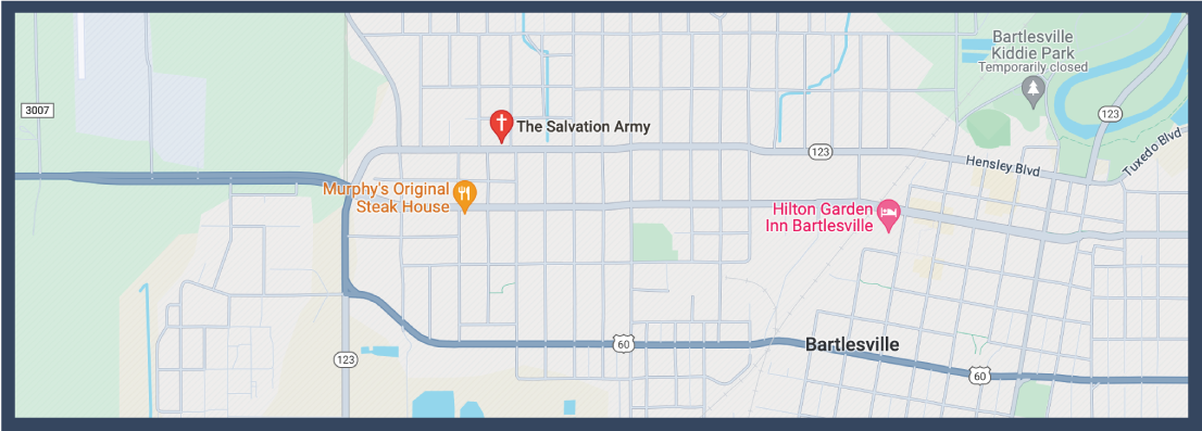 a picture of a map with the location of the salvation army of bartlesville